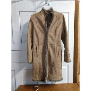 RuffHewn Womens Faux Suede & Fur Trimmed Coat Size S Beige